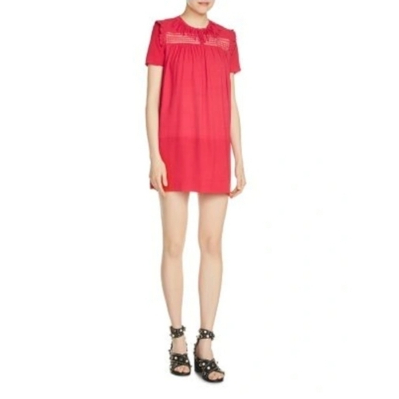 Maje Riseta Embellished Mini Dress Raspberry Red 2 - Picture 1 of 7